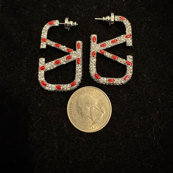 Valentino Red and Silver Geometric Earrings - Picture 5 of 6